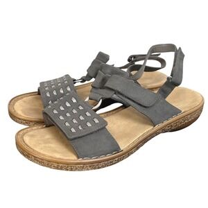 Rieker Antistress Womens Gray Adjustable Strap Comfort Sandals Size 41 Laser Cut